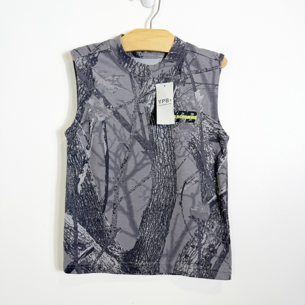 Abercrombie YPB Tank Top Boys 5/6 Grey Camo Active Sleeveless Logo Shirt NWT